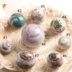 Esferas naturales de jaspe oceánico de colores, jaspe oceánico curativo, bola de jaspe oceánico, decoración del hogar de cristal, regalo de cumpleaños