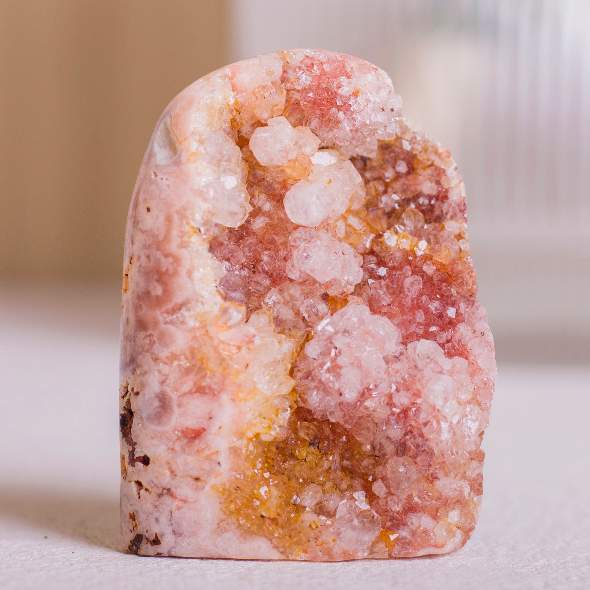 Druzy Pink Amethyst Geode Cut Base , Healing Heart Chakra , Brazil