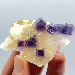 Unique Purple Phantom Fluorite Cubes On Quartz Cluster, Minerals Specimen, Calm And Communication, Home Decor, Mineral Specimen