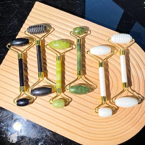 Natural Jade Rolling Massage Tool, Crystal Face Roller, Handle Jade Roller for Face and Eyes, Healing Crystal Facial Tool, Meditation