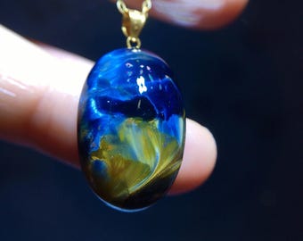 Rare Pietersite 18K Gold Pendant, High Chatoyancy Blue Pietersite Necklace, Collectible Crystal Jewelry Gift
