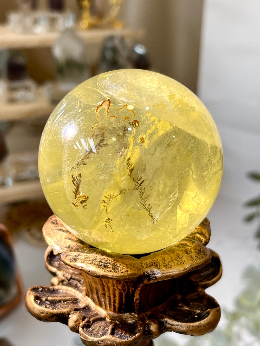 Dendritc Quartz Sphere, Dendrite Citrine Crystal Sphere, Dendritic