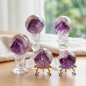 Natural Rare Chevron Phantom Amethyst Spheres, Deep Purple Rainbow Crystal Ball, Mineral Specimen, Home Decor Gift
