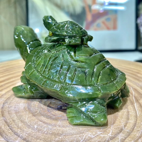 Green Jade Turtle Carving, Crystal Animal, Home Decor - Etsy