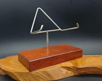 Expositor de cristal: base ajustable de metal y madera, soporte de acrílico, texto personalizable