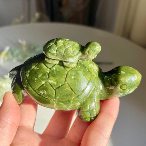 Green Jade Turtle Carving, Crystal Animal, Home Decor - Etsy