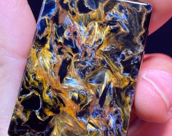 Natural Blue Pietersite Cabochon, Flashy Chatoyant Pietersite, Flat Back Loose Gemstone for Jewelry Making, Rectangle Cabochon for Pendant