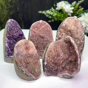 Rainbow Amethyst Geode Cut Base, Druzy Pink Purple Amethyst Birthday Gift, Mineral Specimens, Protective Crystal, Birthday Gift
