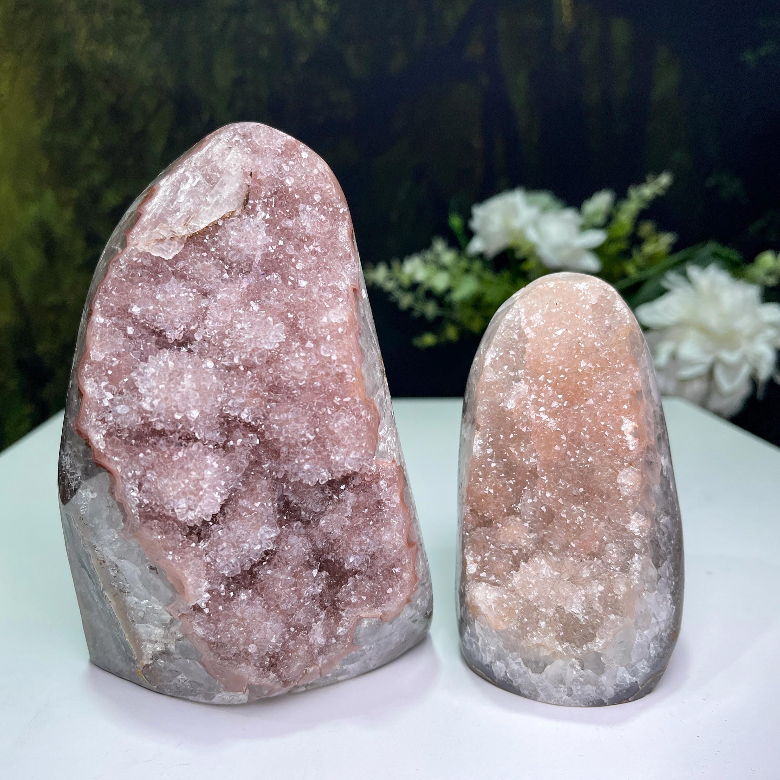 Druzy Pink/peach Amethyst Geode Cut Base, Healing Heart