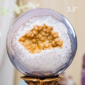 Gorgeous Polished Brazilian Agate Sphere, Golden Amethyst Geode, Protective Crystal, Crystal decor,Energy Crystal, Healing Crystal Ball Gift