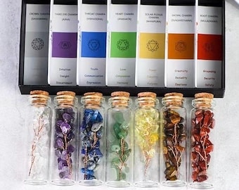 Seven Chakra Crystal Chip Set, Meditation Gemstones with Box