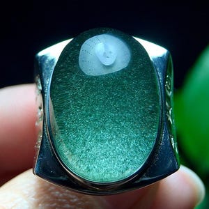Natural Green Garden Quartz Ring, Green Phantom Quartz Ring, Garden Inclusion, 925 Sterling Silver Inlay, Adjustable Size