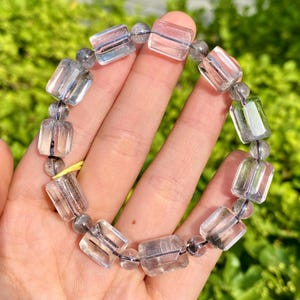 Natural Black Silver Rutilated Quartz Bracelet, Stibnite In Quartz Bracelet, Rutilated Inclusion, Special Gift