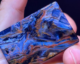 Rare Natural Blue Pietersite Cabochon, Flashy Chatoyant Pietersite, Flat Back Loose Gemstone for Jewelry Making, Rectangle Cabochon