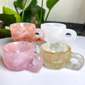 Natural Quartz Mug, Handcarved Rose Quartz Cup, Hematoid Quartz Mug, Citrine Cup, Crystal Coffee Mug, Quartz Tea Cup, Home Decor, Cup Gift