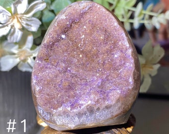 Druzy Rainbow Amethyst Cut Base, Healing Heart Chakra, Shiny Amethyst Geode Cluster, Mineral Specimens, Anniversary Gift