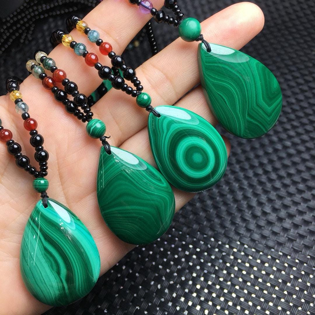 Natrual Green Malachite Pendant, Black Agate Bead Necklace, Malachite Jewelry, Vintage  Malachite Stone, Charms Jewelry, Birthday Gift