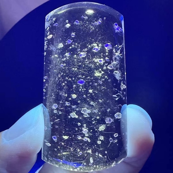 UV Reactive Quartz With White Fluorite Inclusion Gemstone, Making Jewelry, Enhydro Crystal Pendant, Madagascar Crystal Home Decor Gift