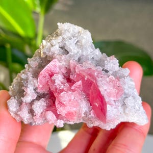 Raw Pink Rhodochrosite Flower With Fluorite On Quartz, Guangxi Wuzhou Raw Rhodochrosite,  Mineral Collection, Home Decor