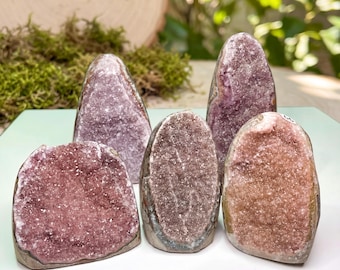 Rainbow Amethyst Geode Cut Base, Druzy Pink Purple Amethyst Birthday Gift, Mineral Specimens, Crystal Collection, Anniversary Gift