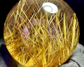 Natürliche goldene Rutilquarzkugel, Kristallkugel, Geschenk zum Jahrestag, Wohnkultur