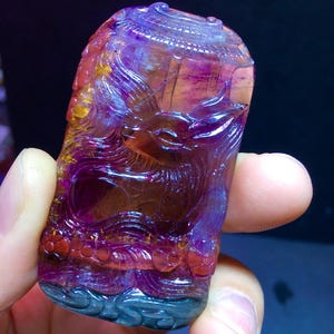 Auralite 23 Purple Titanium Fox Pendant, Feng Shui Energy Amplifier for Wealth Prosperity, Power of 23 Minerals for Chakra Balance