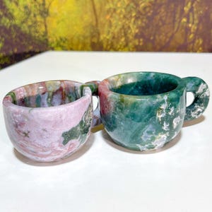 1.6" Natural Crystal Tea Cup, Handcarved Ocean Jasper Mug, Crystal Couple Tea Cup, Coffee Mug, Healing Crystal Cup Gift, Home Decor