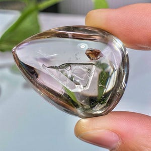 Natural Enhydro Smoky Quartz Waterdrop-Shaped Cabochon, Water Moving Bubbles In Quartz, Negative Crystal, Making Jewelry, Birthday Gift