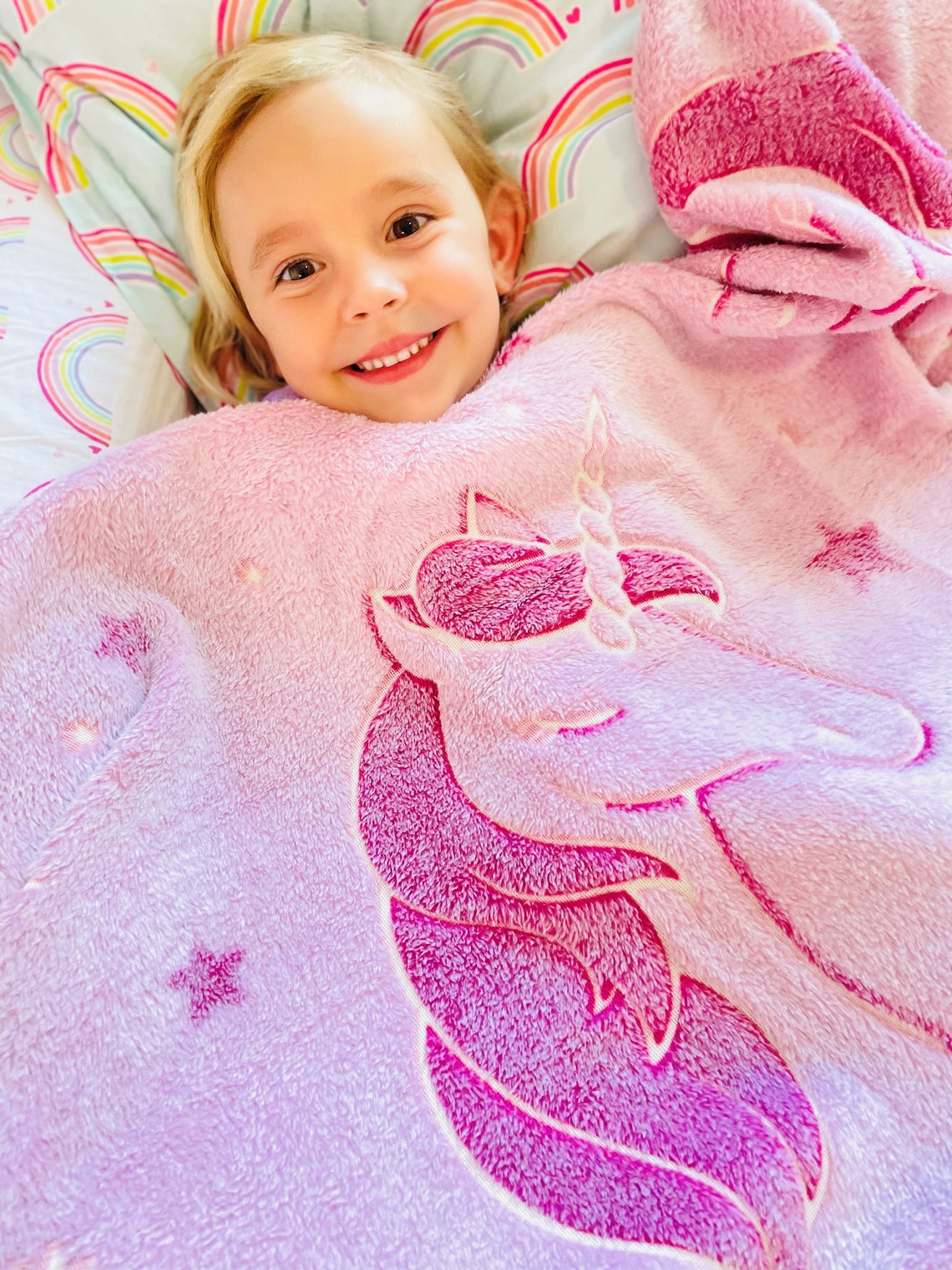 ELOISEE DESIGNZ Pink Unicorn Glow in The Dark Fleece Throw Etsy