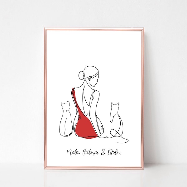 Poster RED DRESS 2 CATS (personalisierbar)