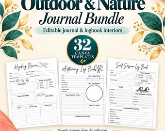 Bundel met outdoor- en natuurdagboeken: 32 bewerkbare Canva-sjablonen