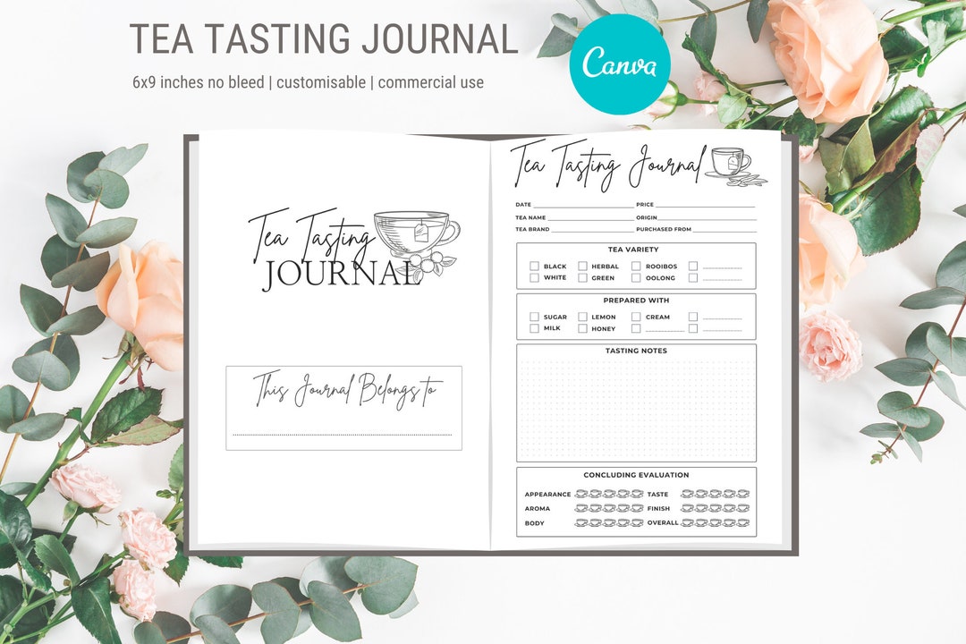 Tea Tasting Journal Canva Editable Template 6x9 Inches no Bleed Ready