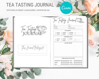 Tea Tasting Journal Canva Editable Template | 6x9 inches (no bleed) | Ready to upload PDF 120 total pages | Commercial Use