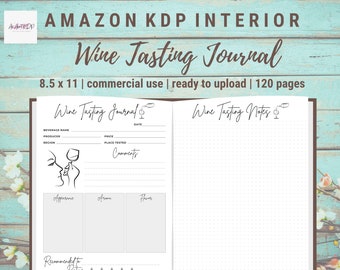 Diario de cata de vinos / KDP Interior / 8,5x11 pulgadas (con sangrado) / Uso comercial / Listo para cargar PDF