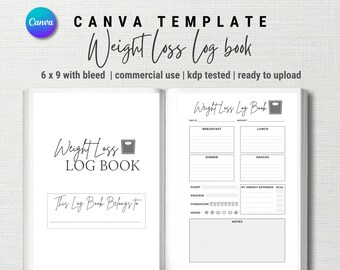 Weight Loss Tracker Journal: Exercise Planner, Editable Canva Template