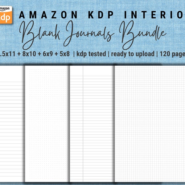 KDP Interiors Bundle | Blank lined, Dot Grid, Graph Paper, College Ruled line Journals | Low Content Book | Commercial Use | KDP tested