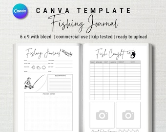Fishing Catch Journal, Editable Logbook (6x9 PDF Template)