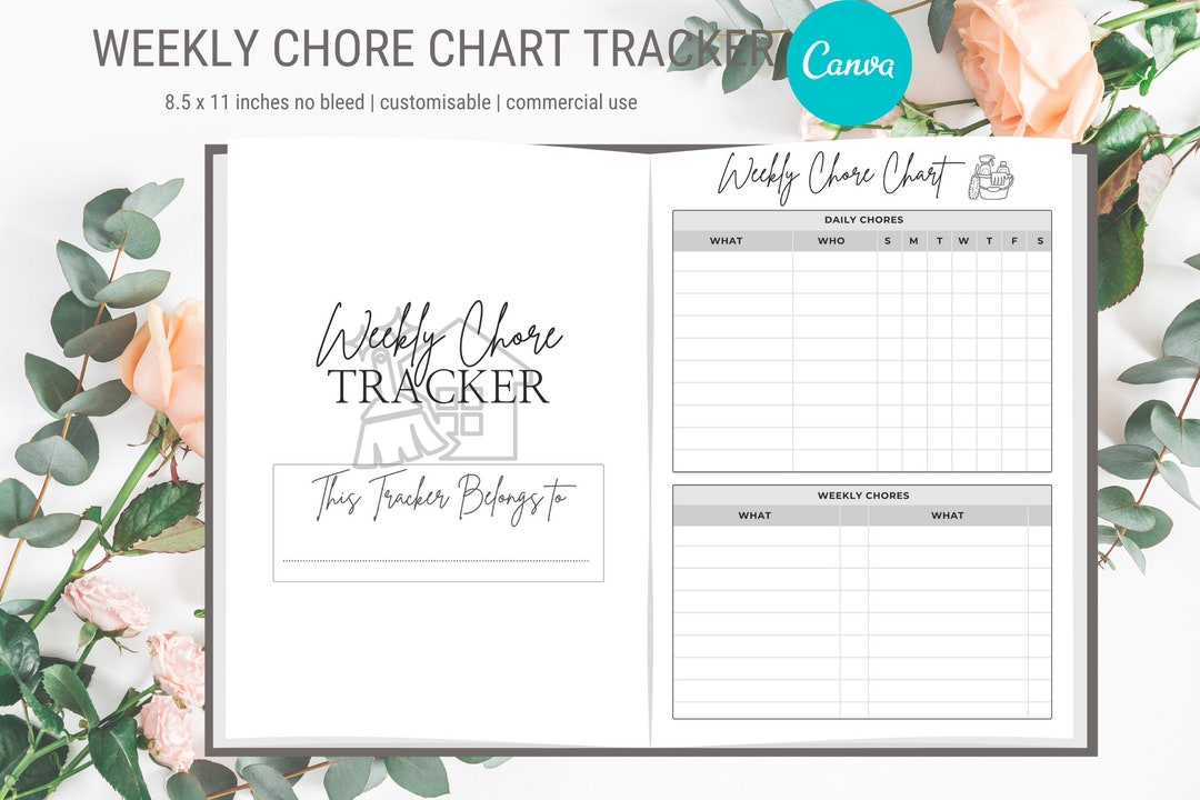 Editable Weekly Chore Chart Tracker (canva Template, PDF Download) - Etsy