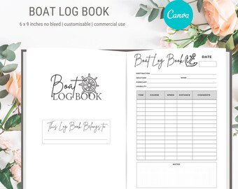 Boat Log Book: Editable Canva Template, 6x9 PDF
