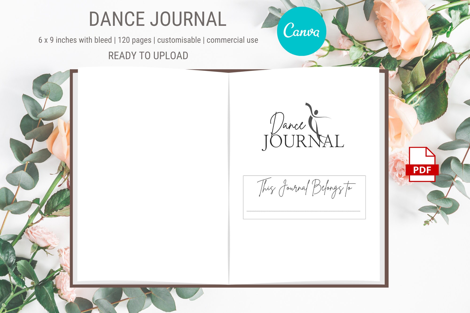 Dance Journal Canva Editable Template 6x9 Inches no Bleed Ready to ...