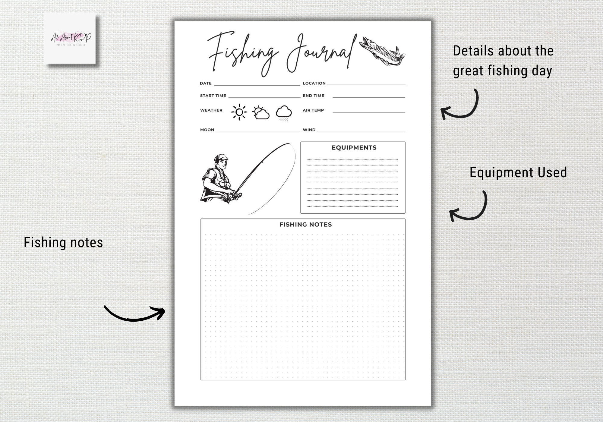 Fishing Journal Fishing Logbook Fishing Catch Log KDP Etsy