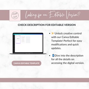 May include: A laptop displays a Canva template, with text that reads "Looking for an Editable Version?" and "Check Description for Editable Version." The image also includes the text "Canva Editable Template."