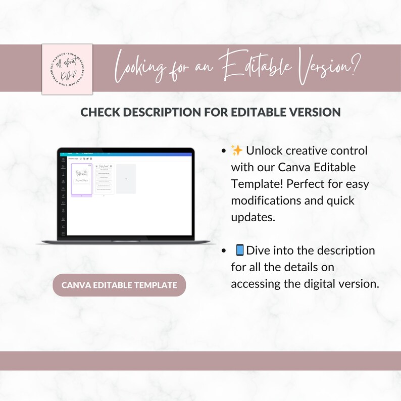 May include: A laptop displays a Canva template, with text that reads "Looking for an Editable Version?" and "Check Description for Editable Version." The image also includes the text "Canva Editable Template."