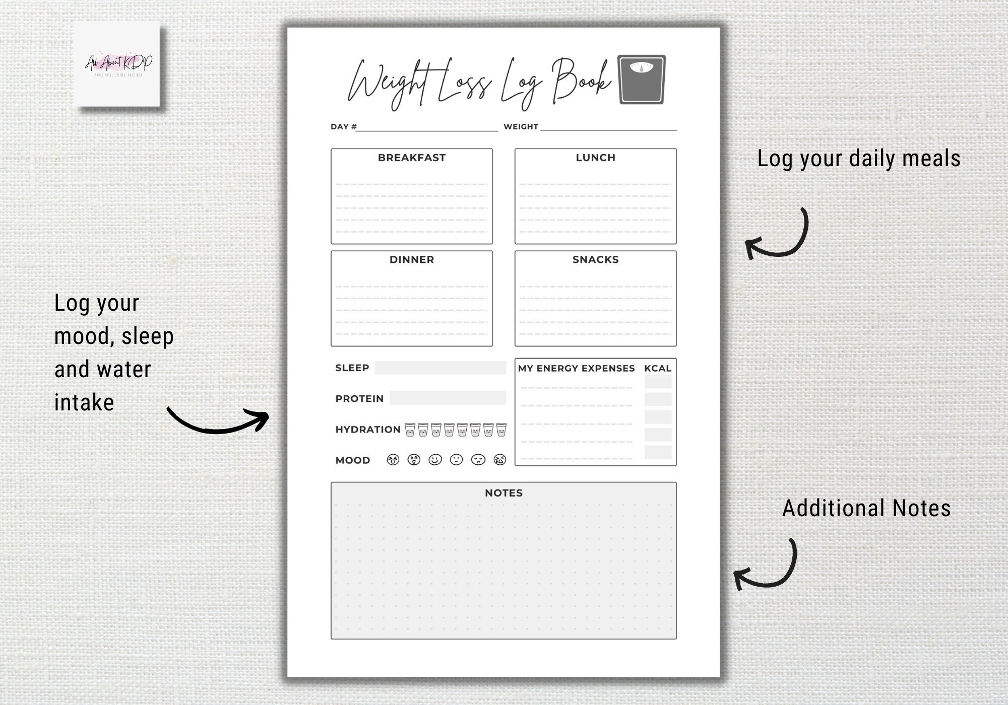 Weight Loss Tracker Weight Loss Log Book KDP Interior Exercise Planner