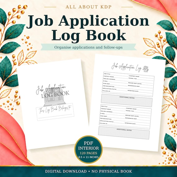 Job Application Log Book | Printable PDF Interior, 120 Pages, 8.5x11
