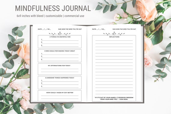Mindfulness Journal Template: Editable Canva Layout (6x9, Printable)