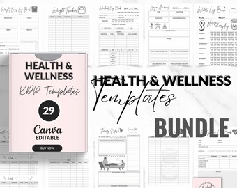 Wellness Journal Bundle: Editable Health Trackers (29 Canva Templates)