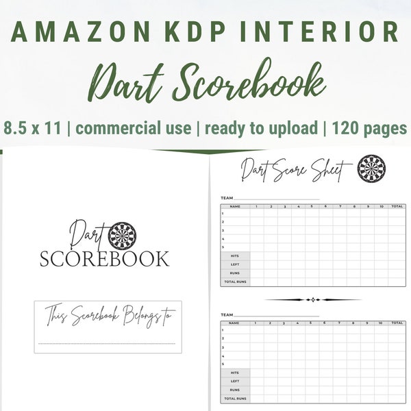 Dart Scorebook | KDP Interior  | 8.5x11 inches (with bleed) | Commercial Use | Ready to Upload PDF