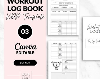 Fitness Tracker Log Book Template (Editable Canva, KDP Ready)