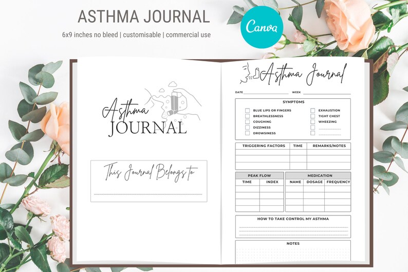 Asthma Journal Canva Editable Template 6x9 Inches no Bleed - Etsy